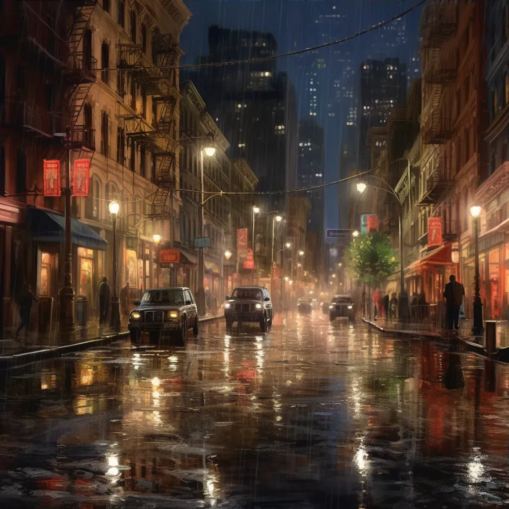 City lights reflecting in rain-soaked street - Image 3