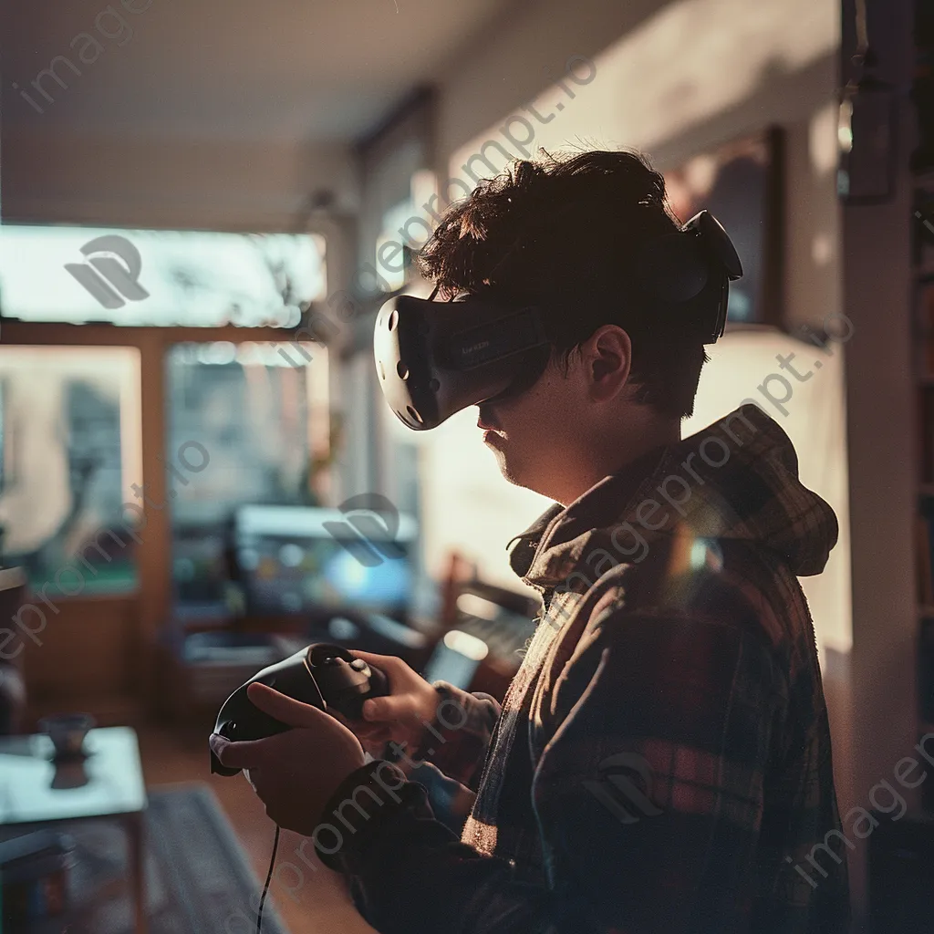 Gamer wearing VR headset in a bright, minimalistic room. - Image 3