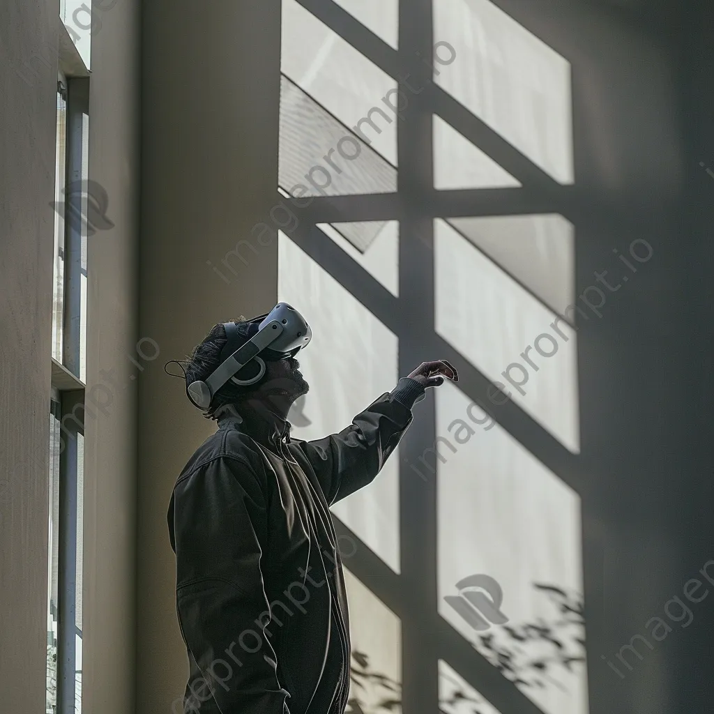 Gamer wearing VR headset in a bright, minimalistic room. - Image 4