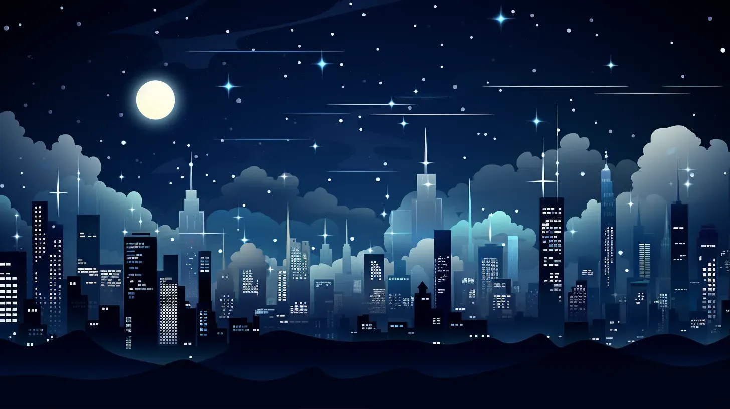 Low poly art of a moonlit city skyline under a star-speckled sky - Image 1