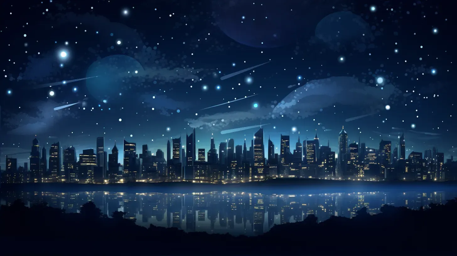 Low poly art of a moonlit city skyline under a star-speckled sky - Image 2