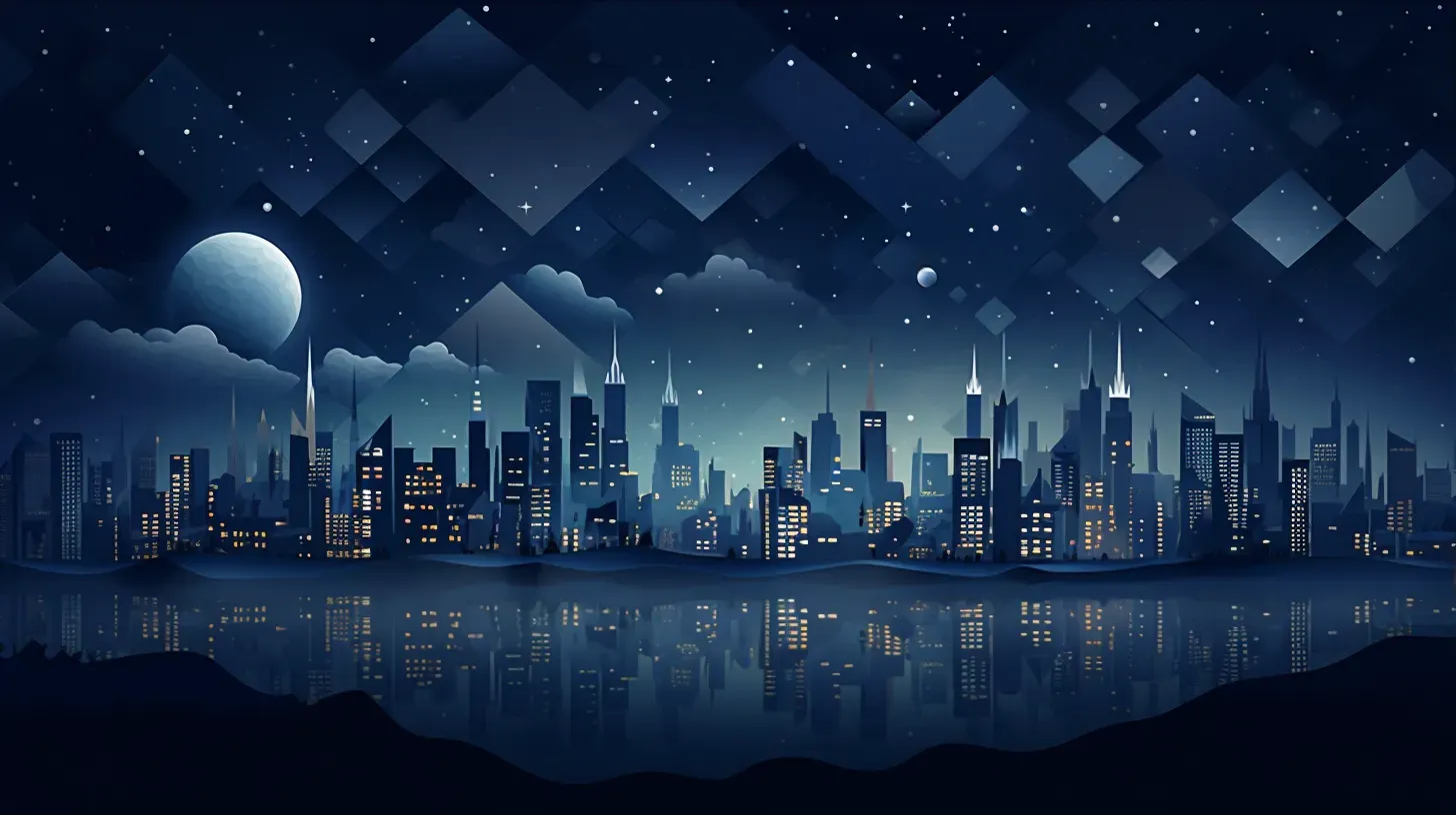 Low poly art of a moonlit city skyline under a star-speckled sky - Image 3