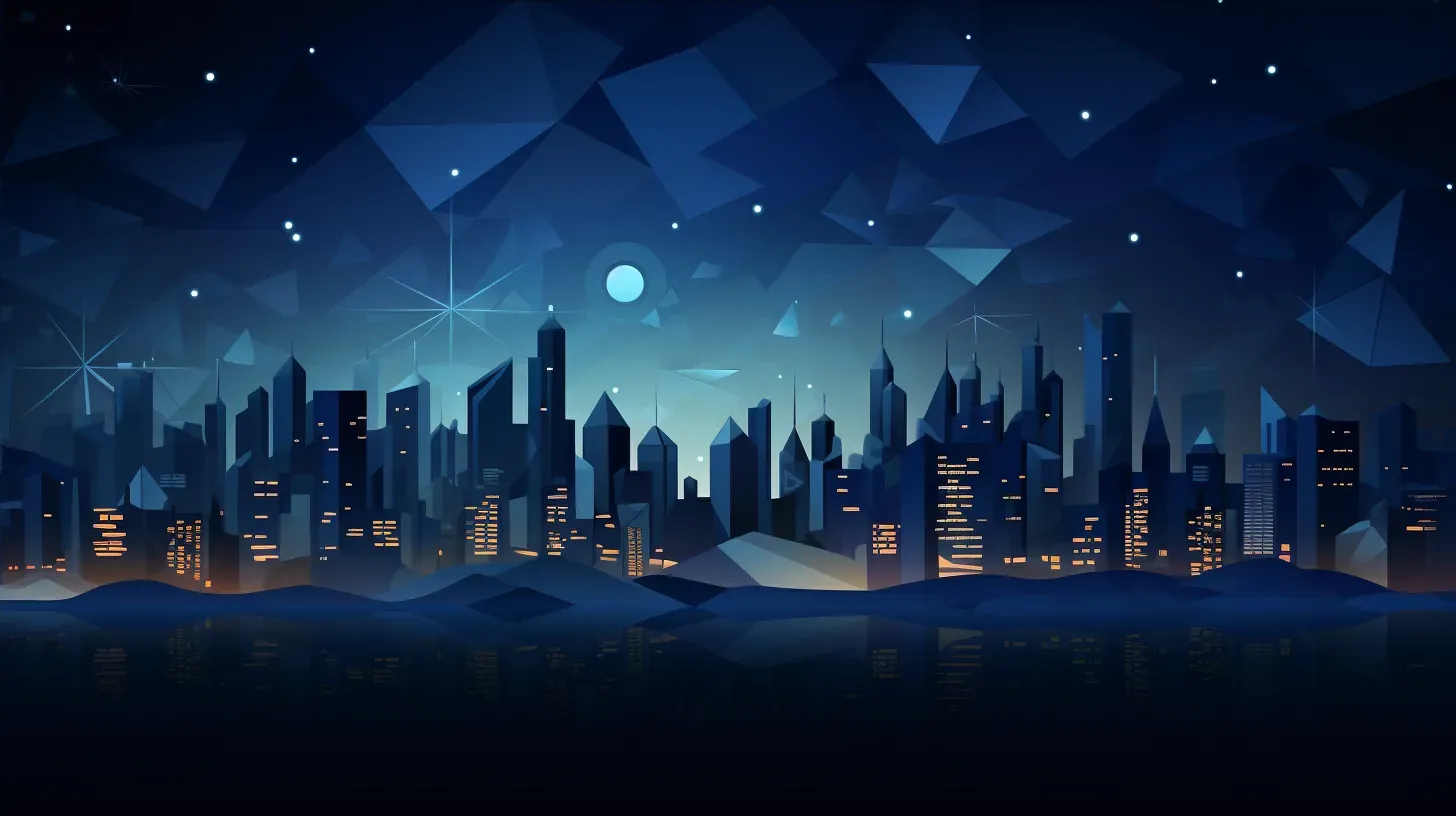 Low poly art of a moonlit city skyline under a star-speckled sky - Image 4