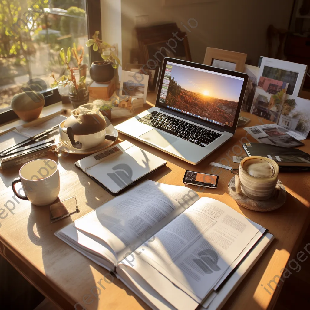 Aerial view of organized study materials on a desk. - Image 1