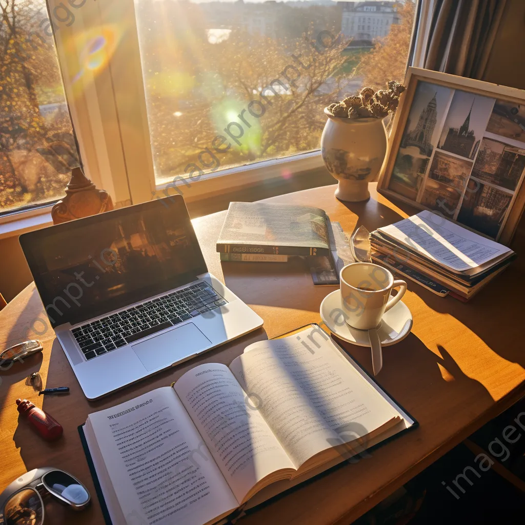 Aerial view of organized study materials on a desk. - Image 4