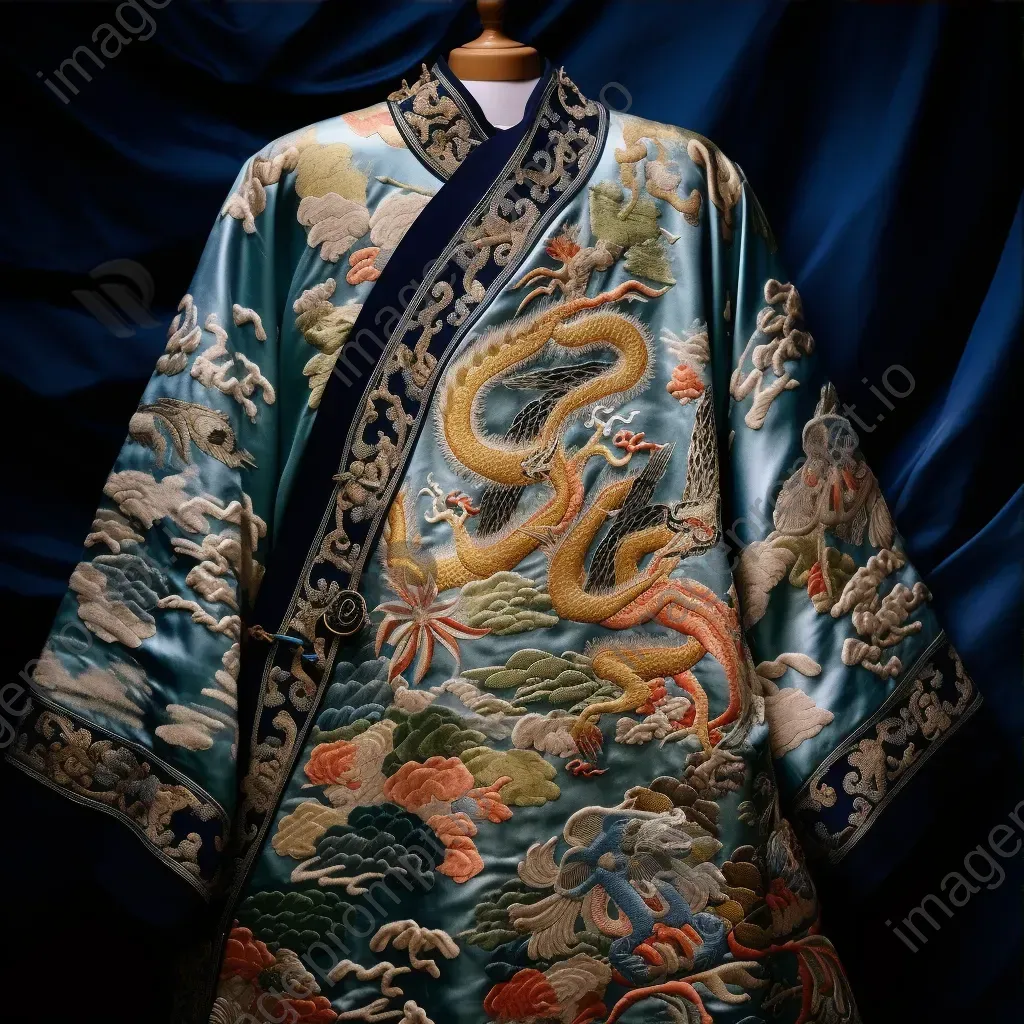 Noblewoman in Chinese Qing Dynasty imperial robe with intricate dragon embroidery in a palace garden. - Image 3