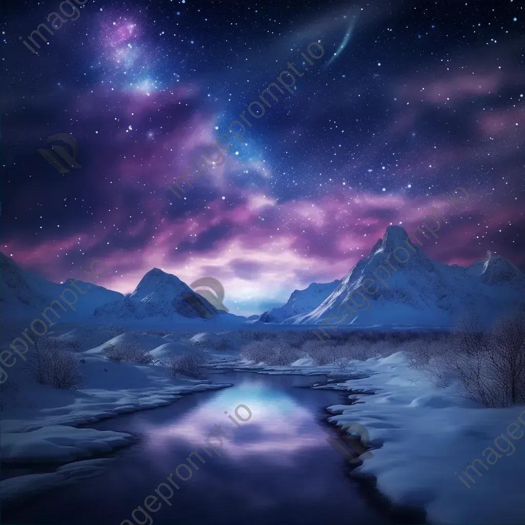 Snow-covered mountains at midnight with aurora borealis in the sky - Image 2