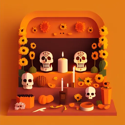 Mexican Day of the Dead altar with marigolds, candles, and sugar skulls - Image 2