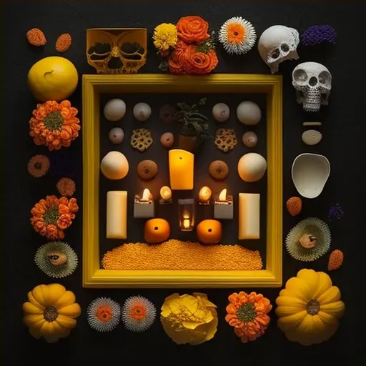 Mexican Day of the Dead altar with marigolds, candles, and sugar skulls - Image 4