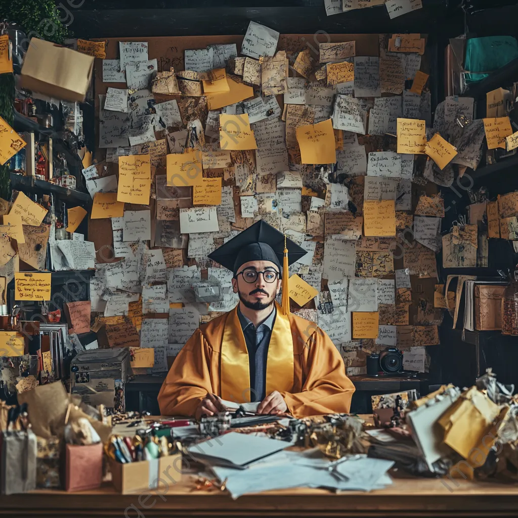 Graduate desk with congratulatory gifts and messages - Image 1