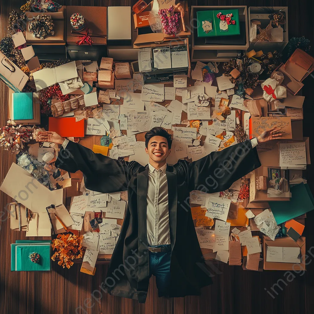 Graduate desk with congratulatory gifts and messages - Image 2