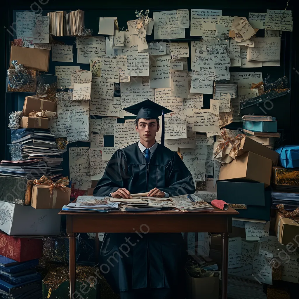 Graduate desk with congratulatory gifts and messages - Image 3