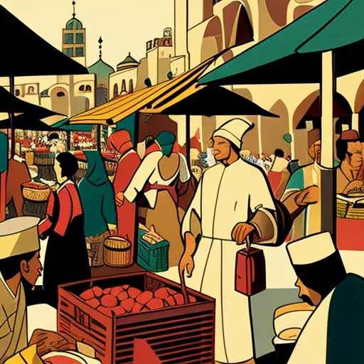 Image of a diverse cultural market scene with Arabian, Japanese, and Italian elements - Image 1