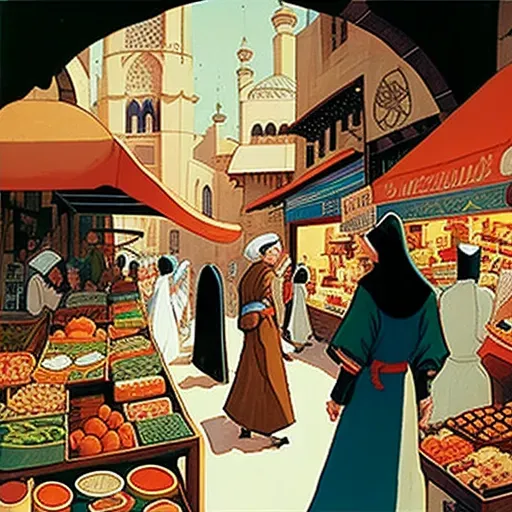 Image of a diverse cultural market scene with Arabian, Japanese, and Italian elements - Image 2