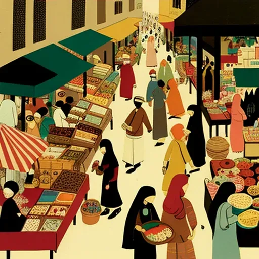 Image of a diverse cultural market scene with Arabian, Japanese, and Italian elements - Image 3