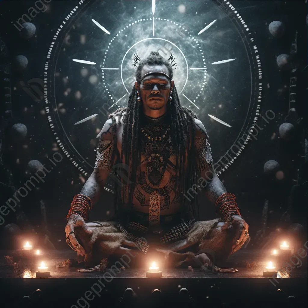 Warrior priest with sacred geometric body art, glowing in the moonlit ritual - Image 3