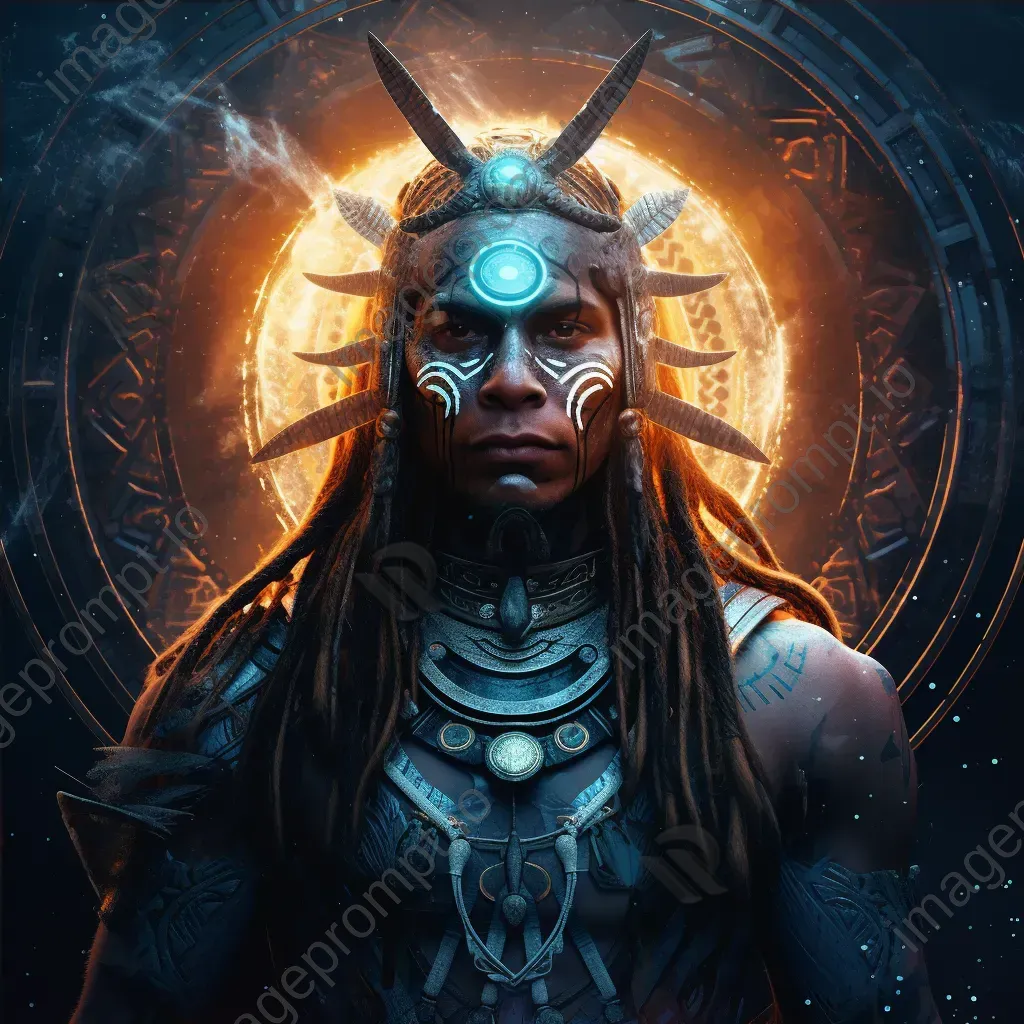 Warrior priest with sacred geometric body art, glowing in the moonlit ritual - Image 4