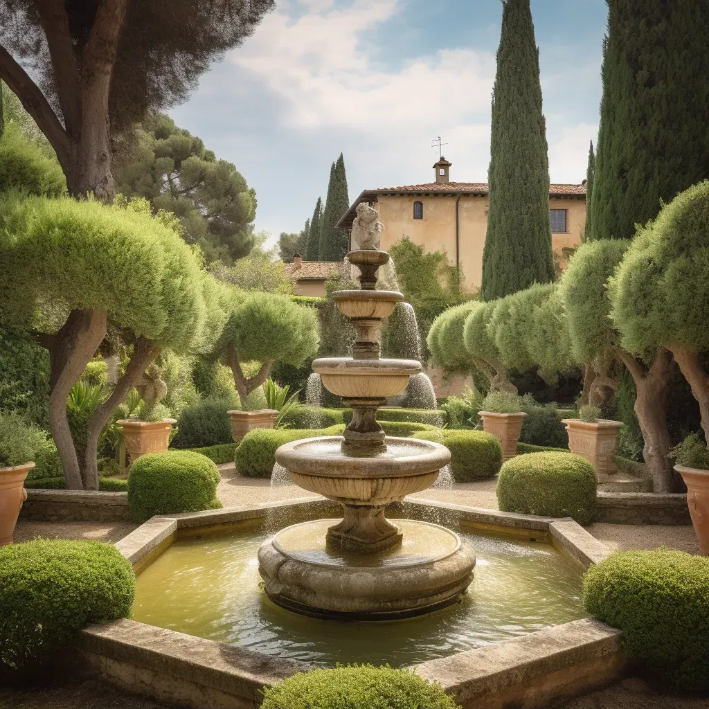 Image of a peaceful Italian Renaissance garden with fountains and statues - Image 1