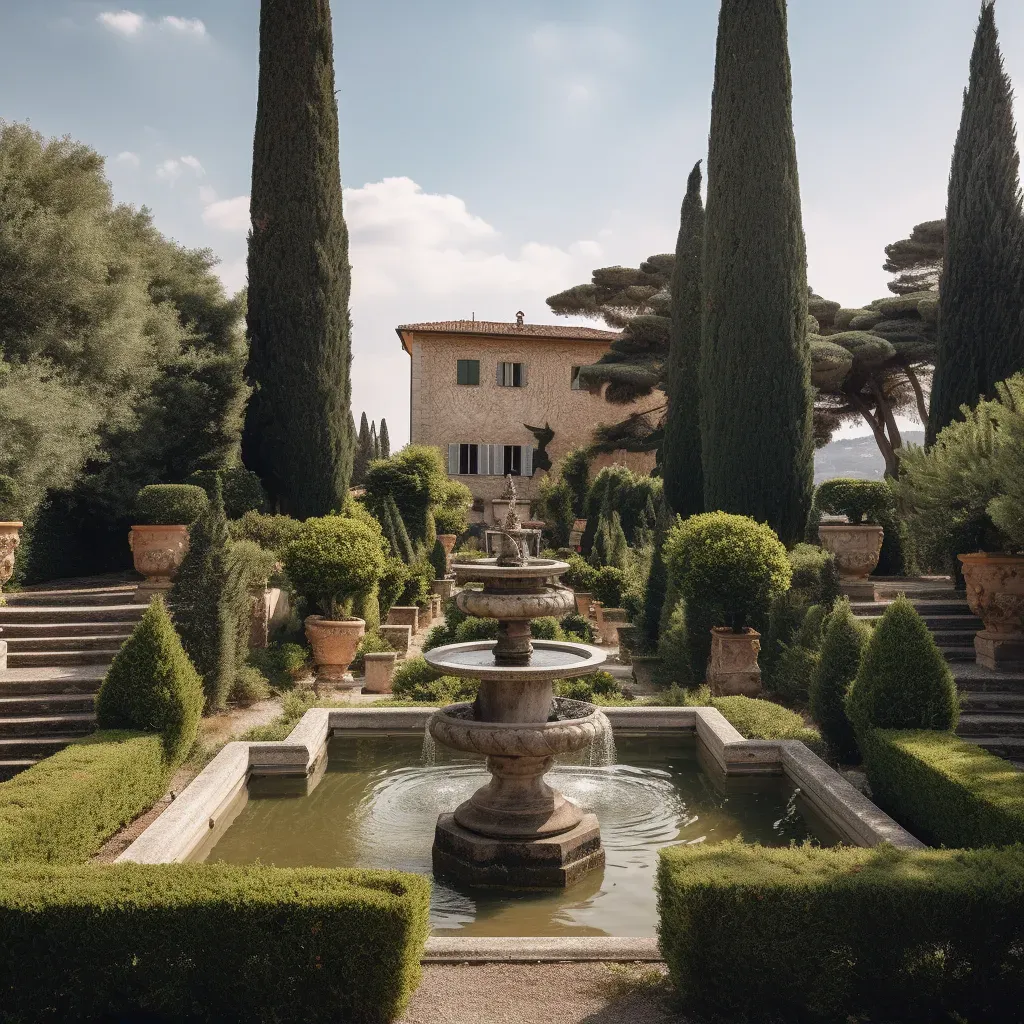 Image of a peaceful Italian Renaissance garden with fountains and statues - Image 2