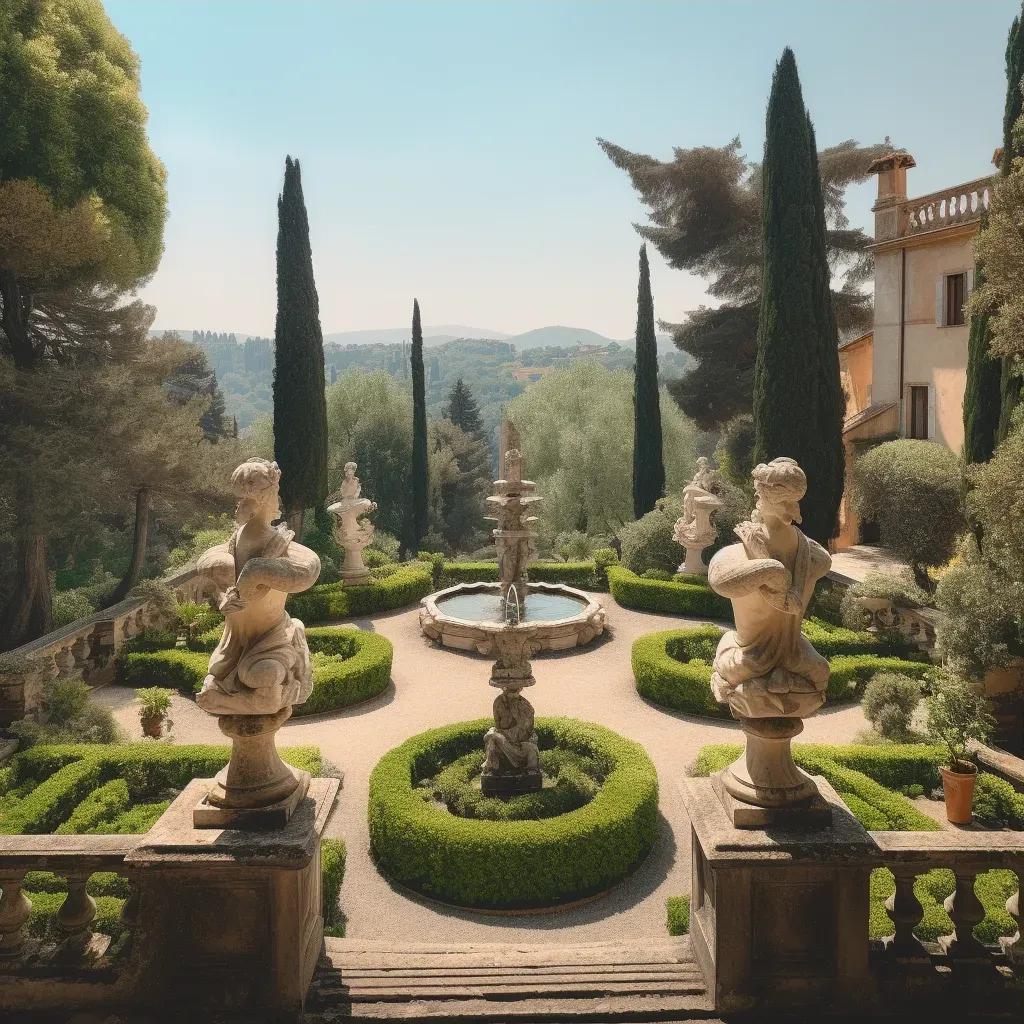 Image of a peaceful Italian Renaissance garden with fountains and statues - Image 3