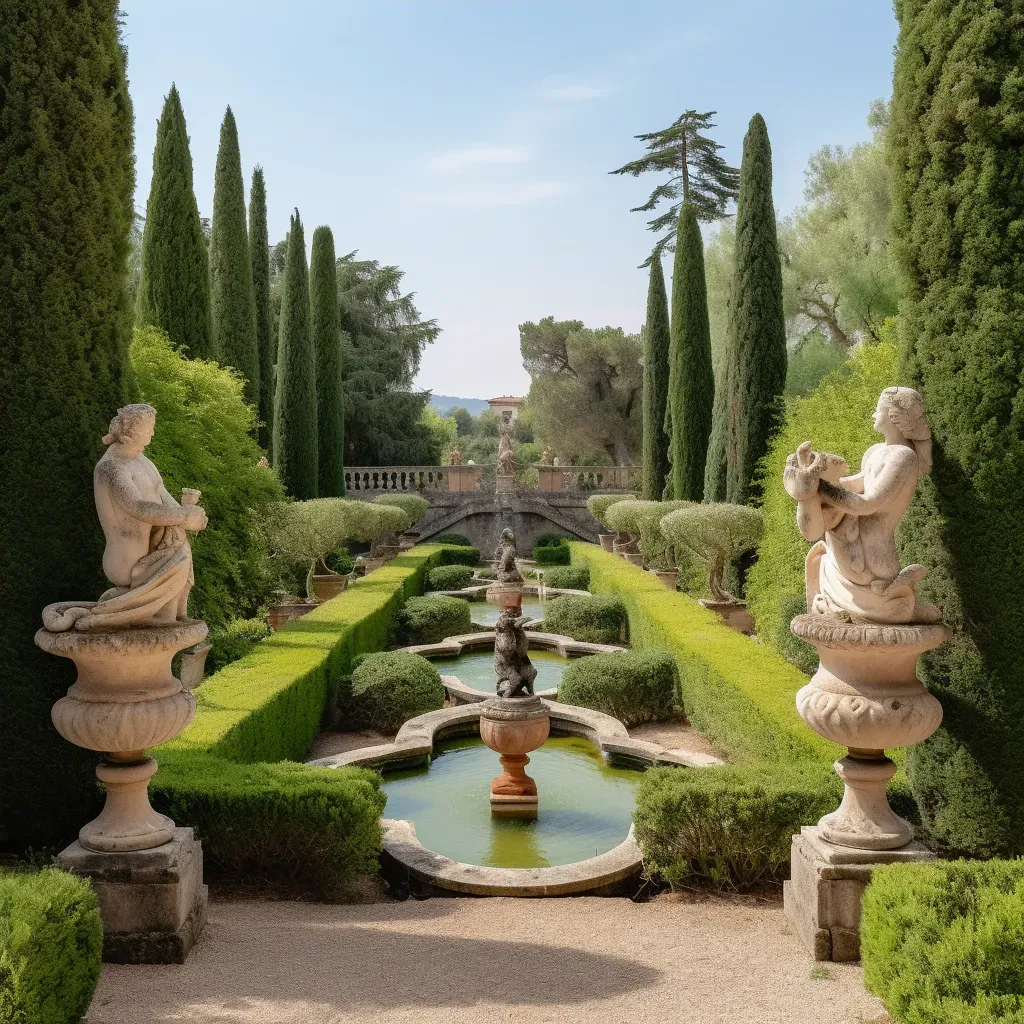 Image of a peaceful Italian Renaissance garden with fountains and statues - Image 4