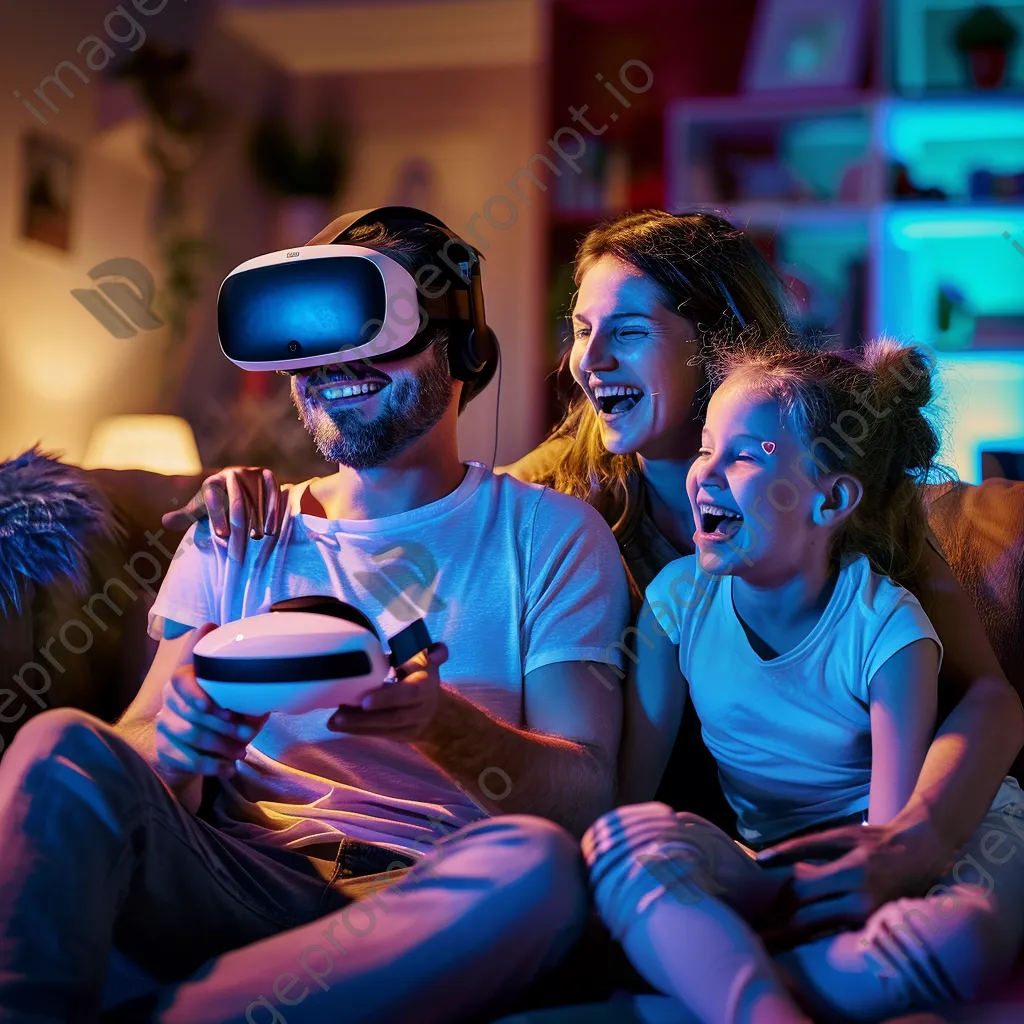 Family enjoying a game night with VR headsets at home. - Image 1