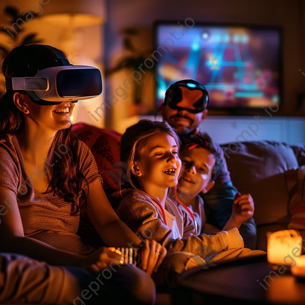 Family enjoying a game night with VR headsets at home. - Image 4