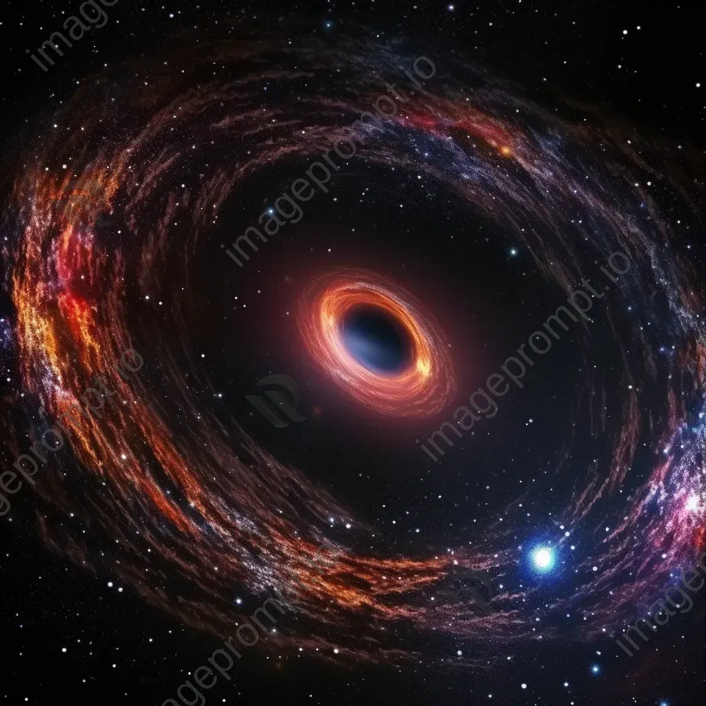 Black hole with swirling cosmic debris and gravitational lensing effects - Image 1