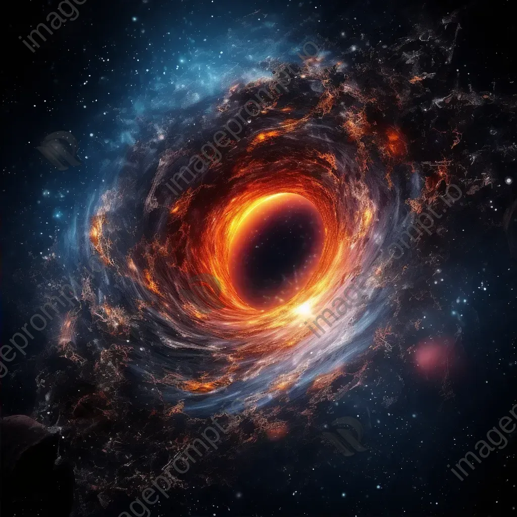 Black hole with swirling cosmic debris and gravitational lensing effects - Image 2