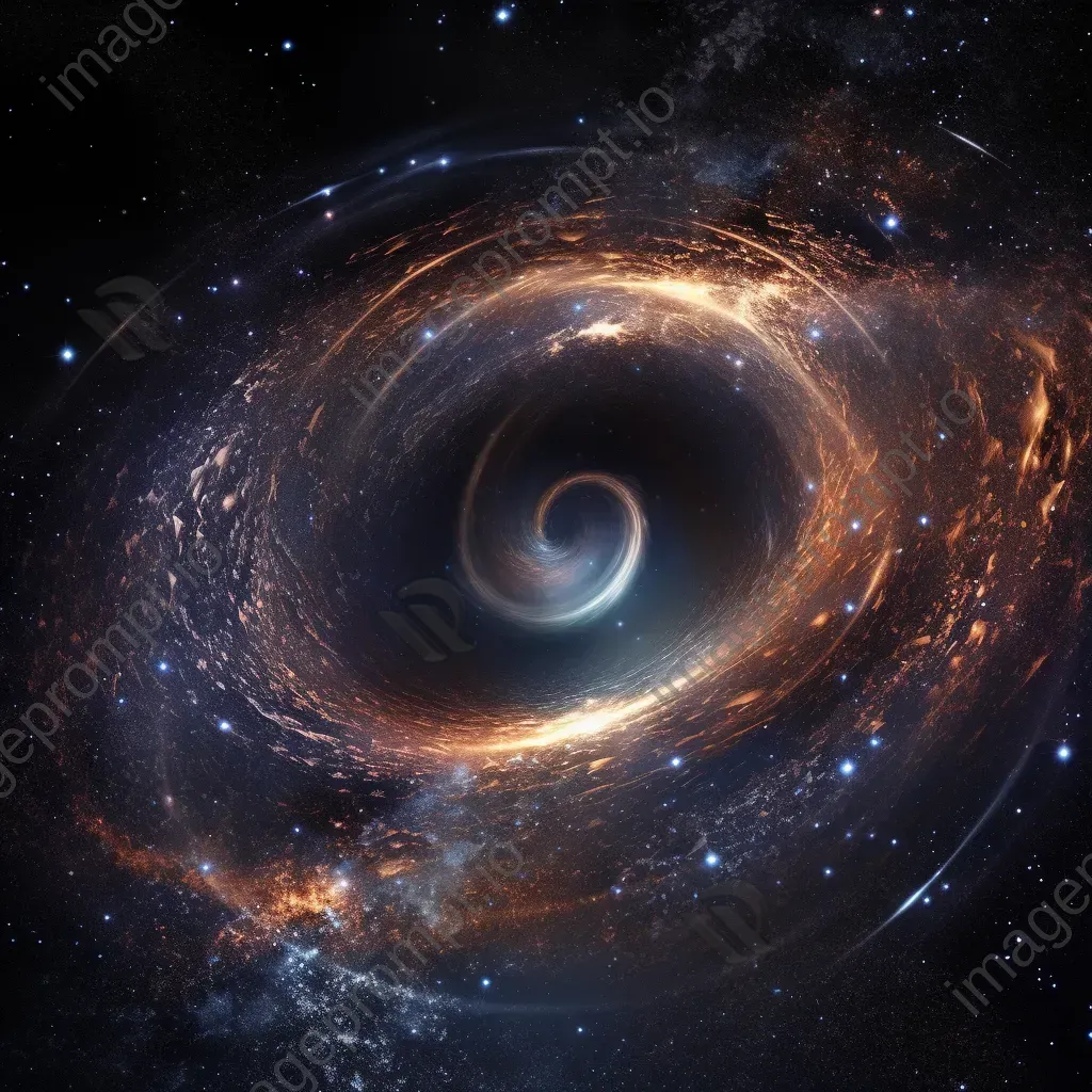 Black hole with swirling cosmic debris and gravitational lensing effects - Image 3