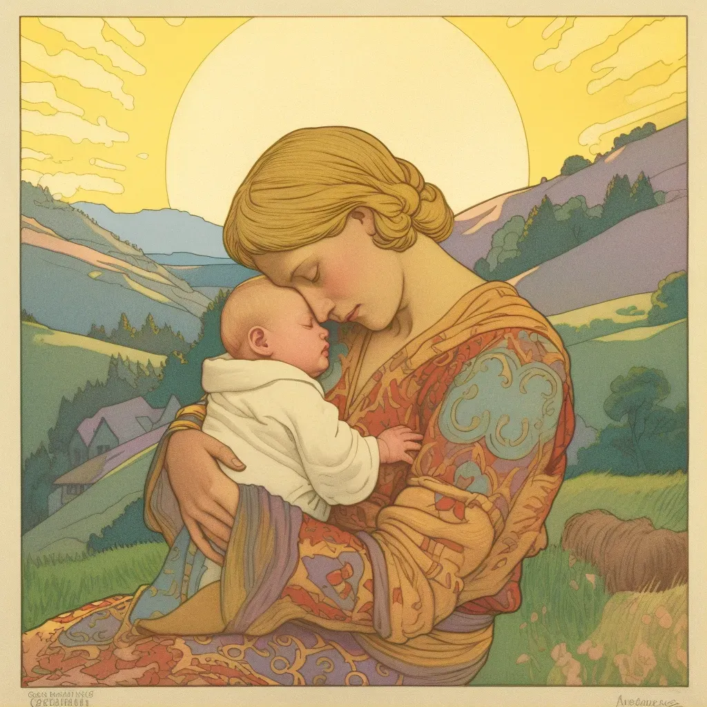 Mother cradling newborn baby in soft light - Image 1