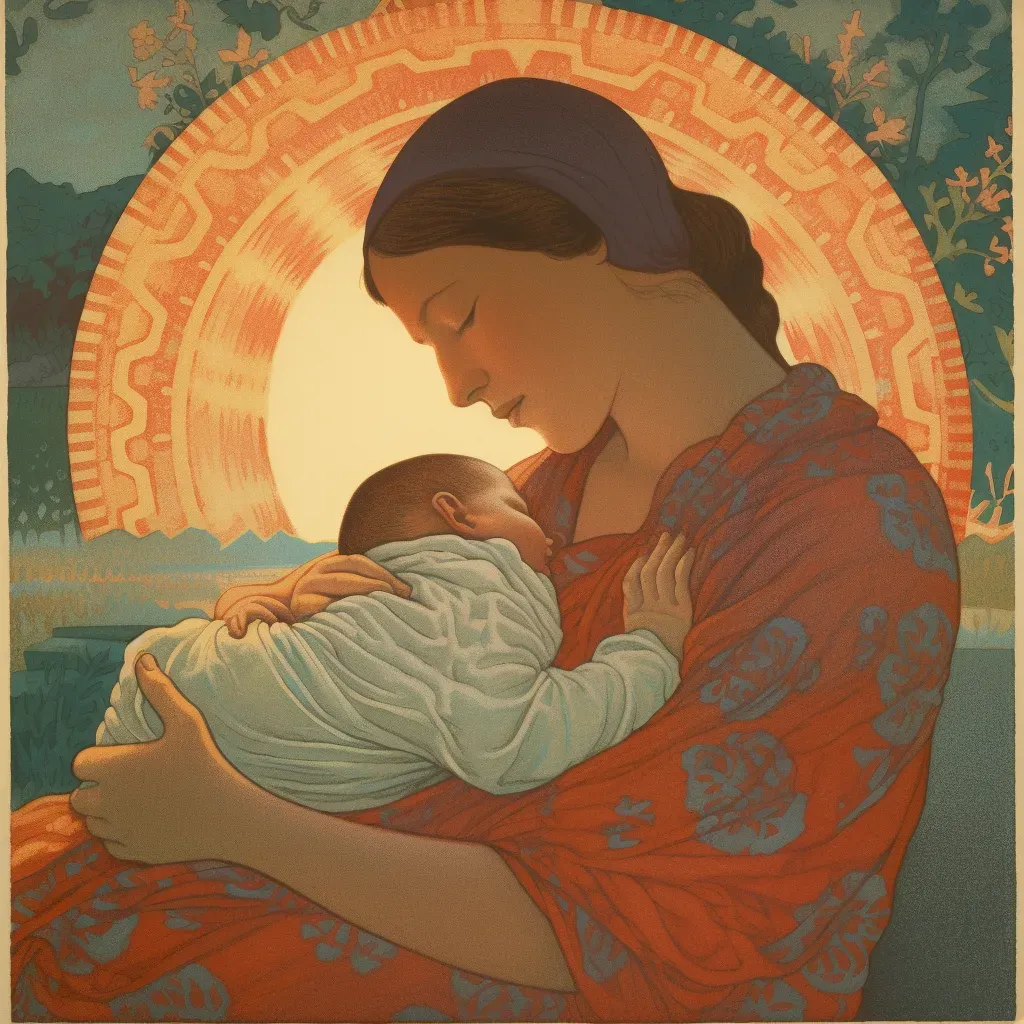 Mother cradling newborn baby in soft light - Image 2