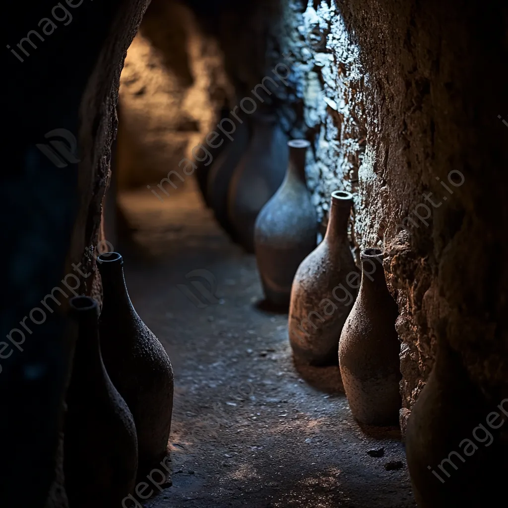 Close-up of vintage wine bottles in a cellar - Image 4