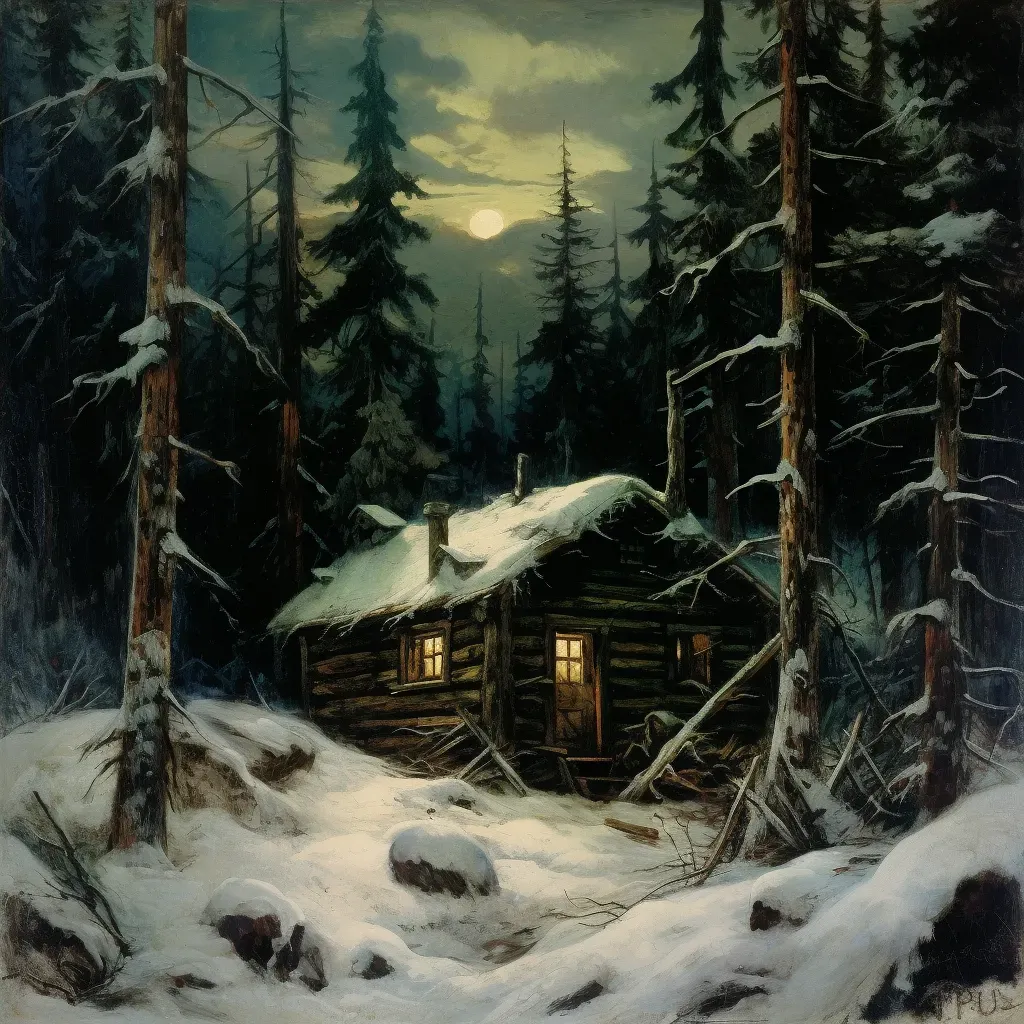 Rustic cabin in snow-covered forest under northern lights - Image 4