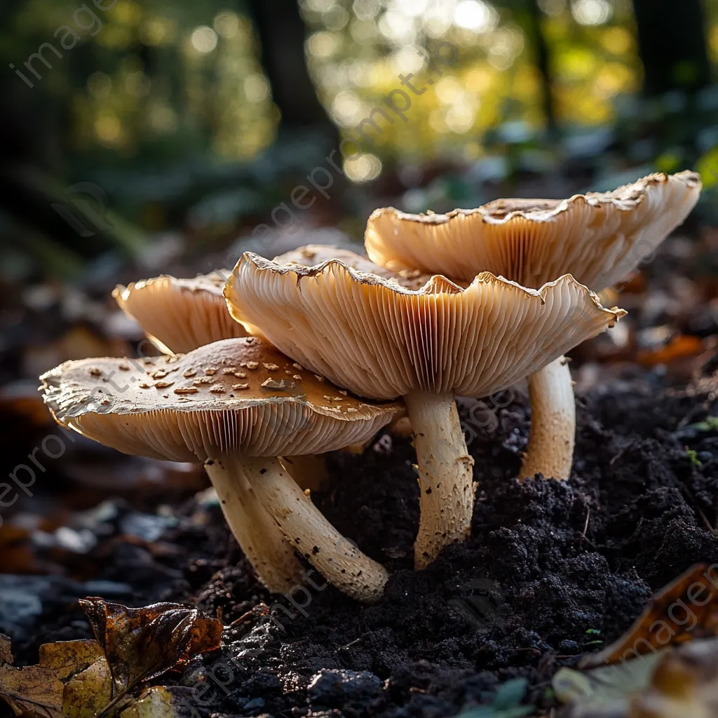 Tawny mushrooms emerging from dark soil - Image 4