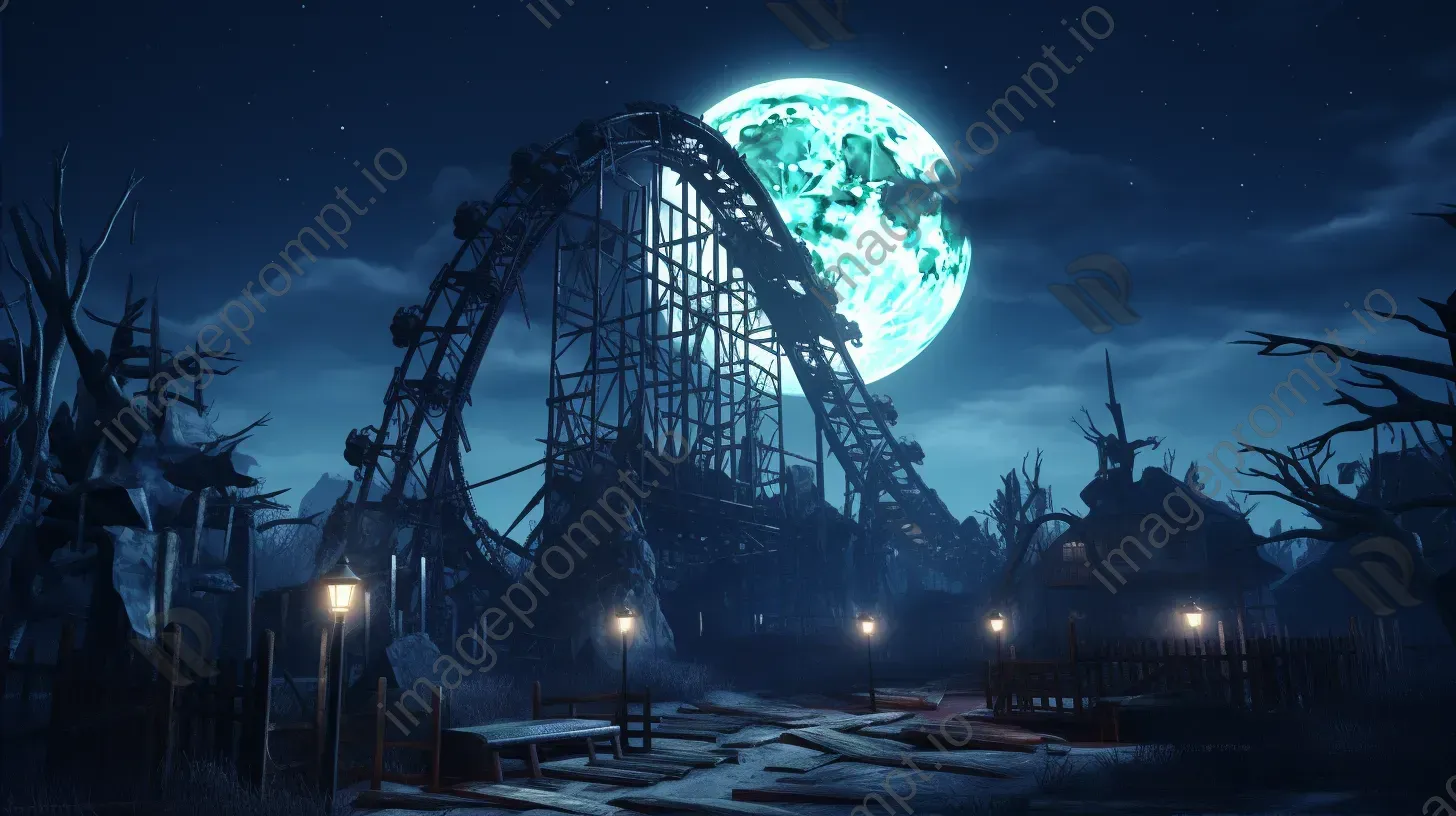 Eerie low poly depiction of an abandoned amusement park under moonlight - Image 2