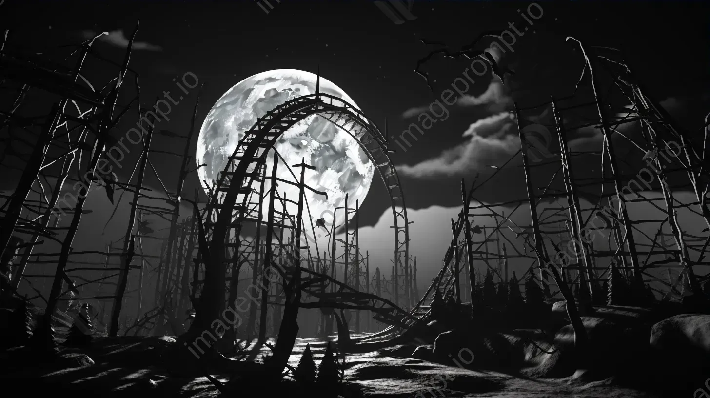 Eerie low poly depiction of an abandoned amusement park under moonlight - Image 3