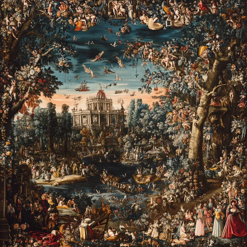 Artistic rendering displaying the grandeur and diverse textures of a Baroque tapestry - Image 2