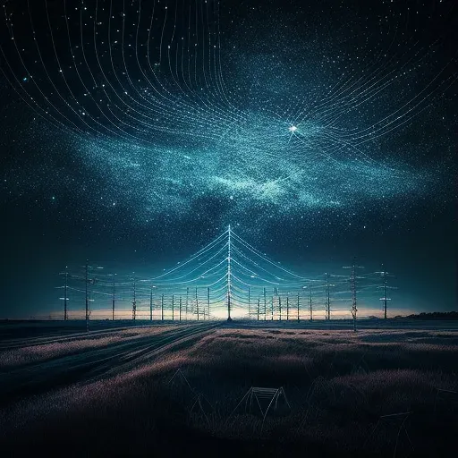 Vast field under the night sky dotted with WiFi signal towers - Image 1