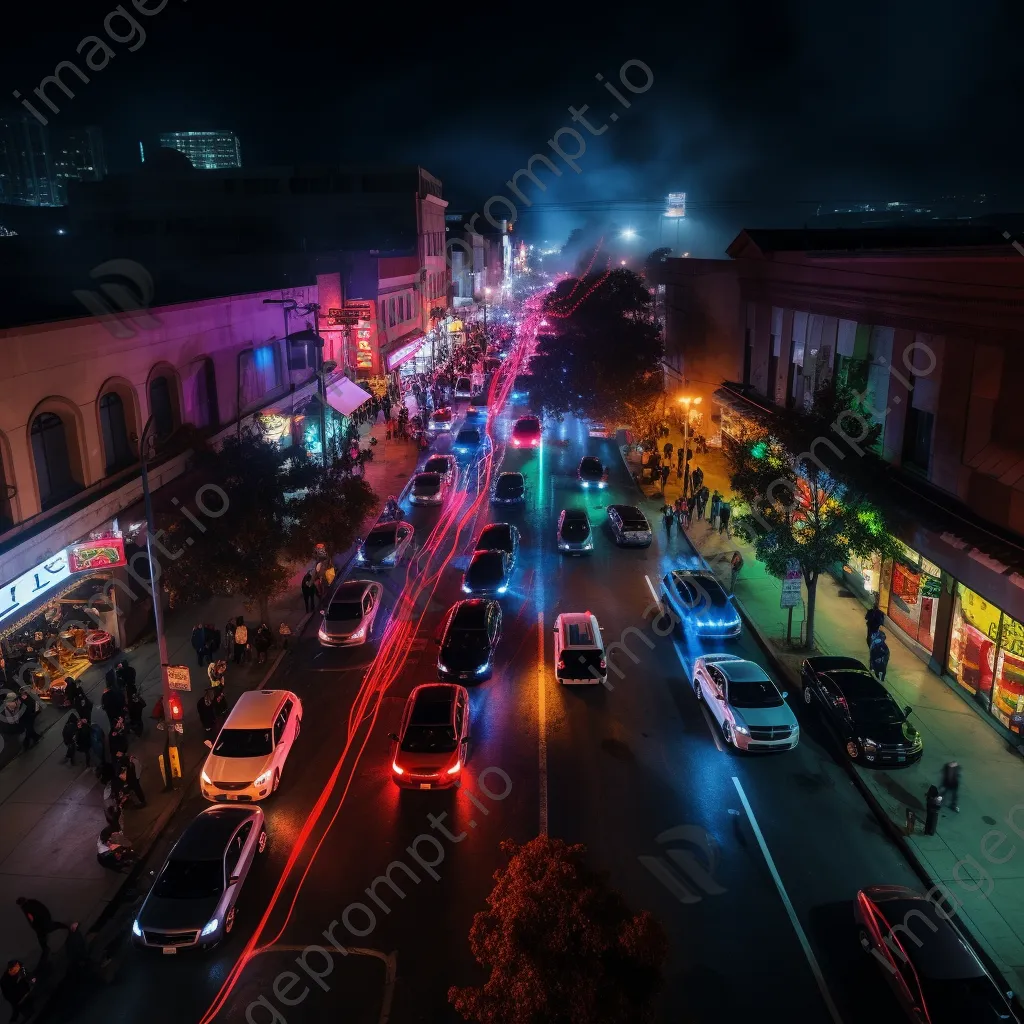 Street view of vehicles adorned with neon lights - Image 3