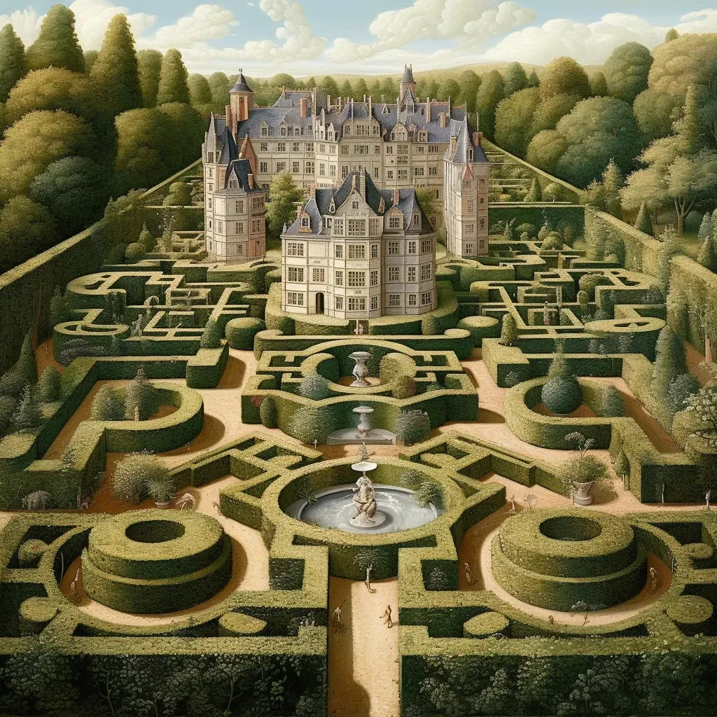 Image of an ornamental knot garden with box hedges and a sundial - Image 1