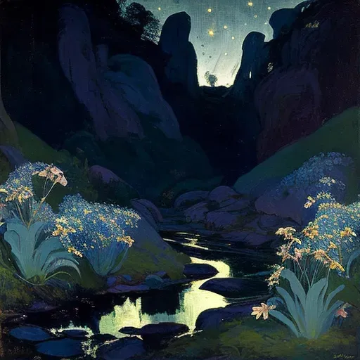 Enchanting scene of twilight fairy glen with ethereal creatures - Image 1