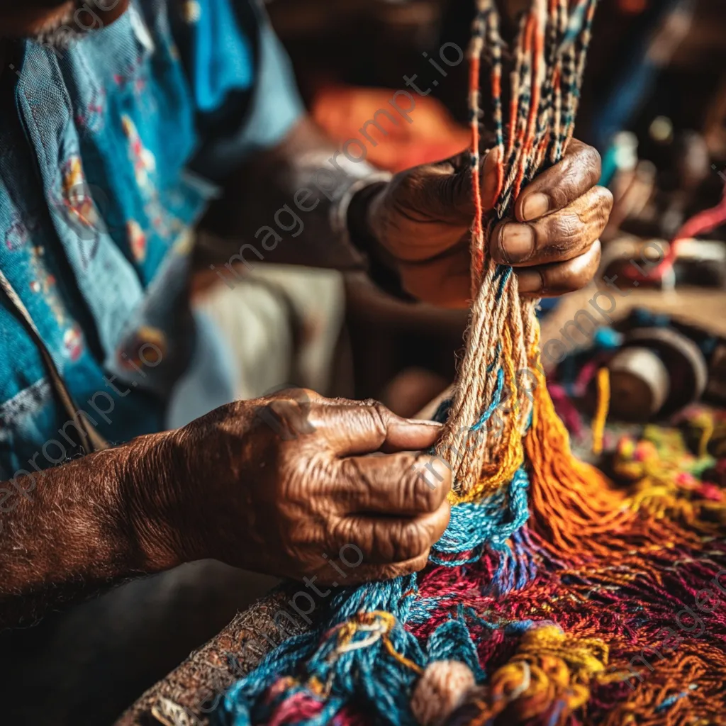 Artisan hand-weaving a decorative rope piece - Image 1