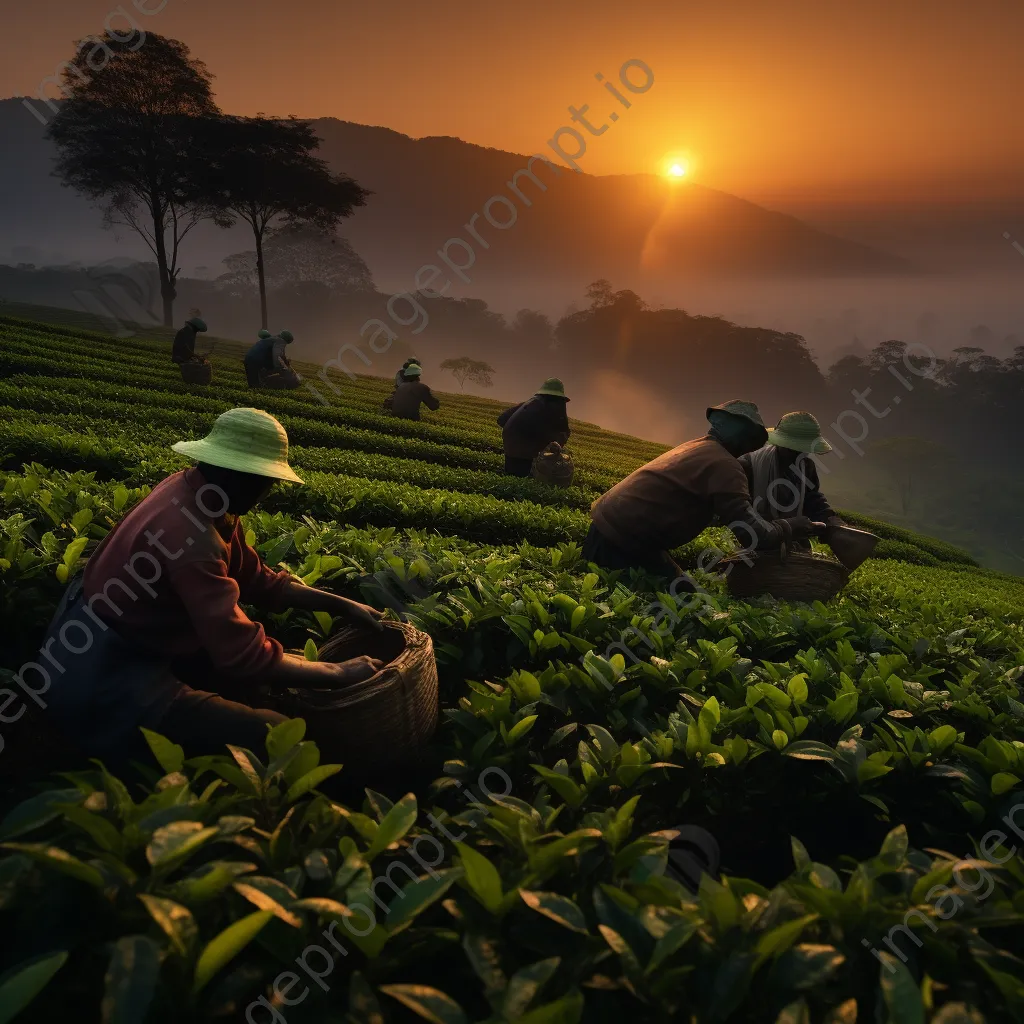 Workers preparing to gather tea leaves at dawn - Image 3