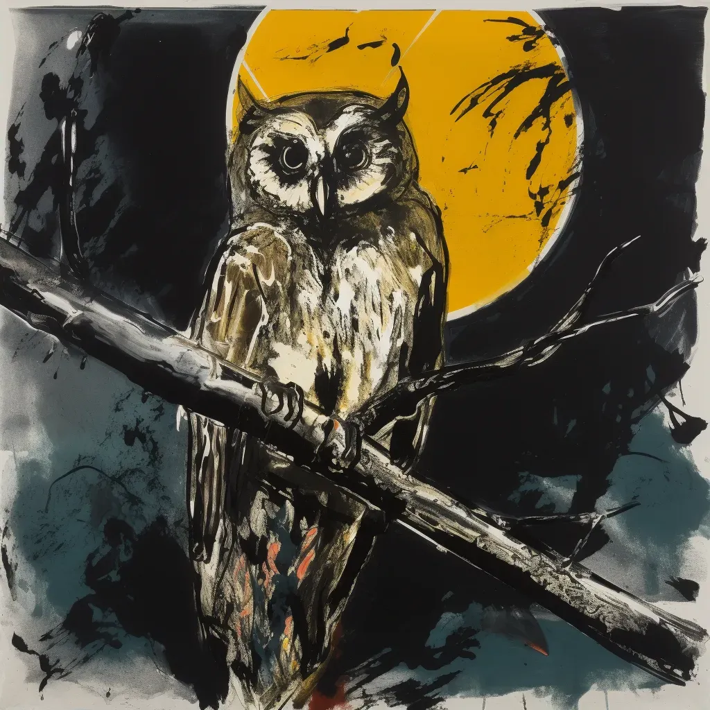 Old owl perched on a tree branch under moonlight symbolizing wisdom - Image 2