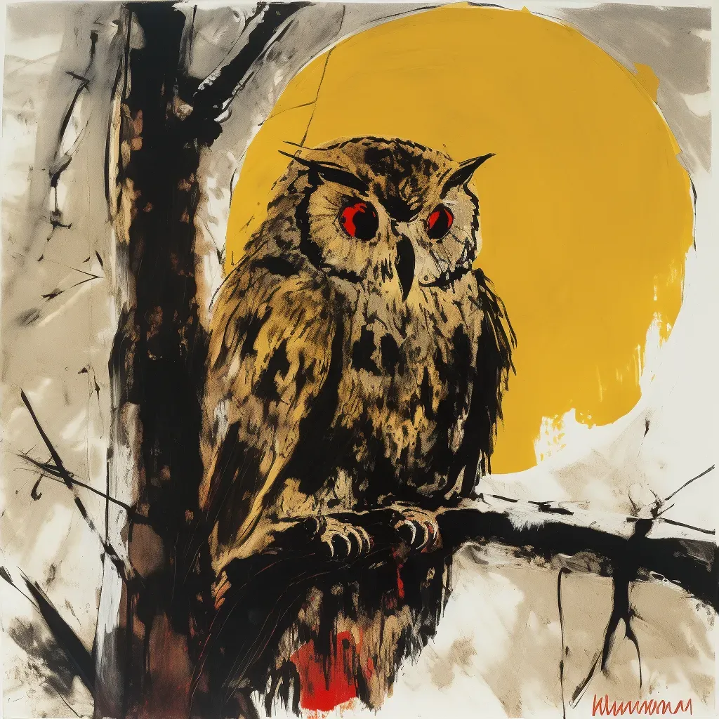 Old owl perched on a tree branch under moonlight symbolizing wisdom - Image 4