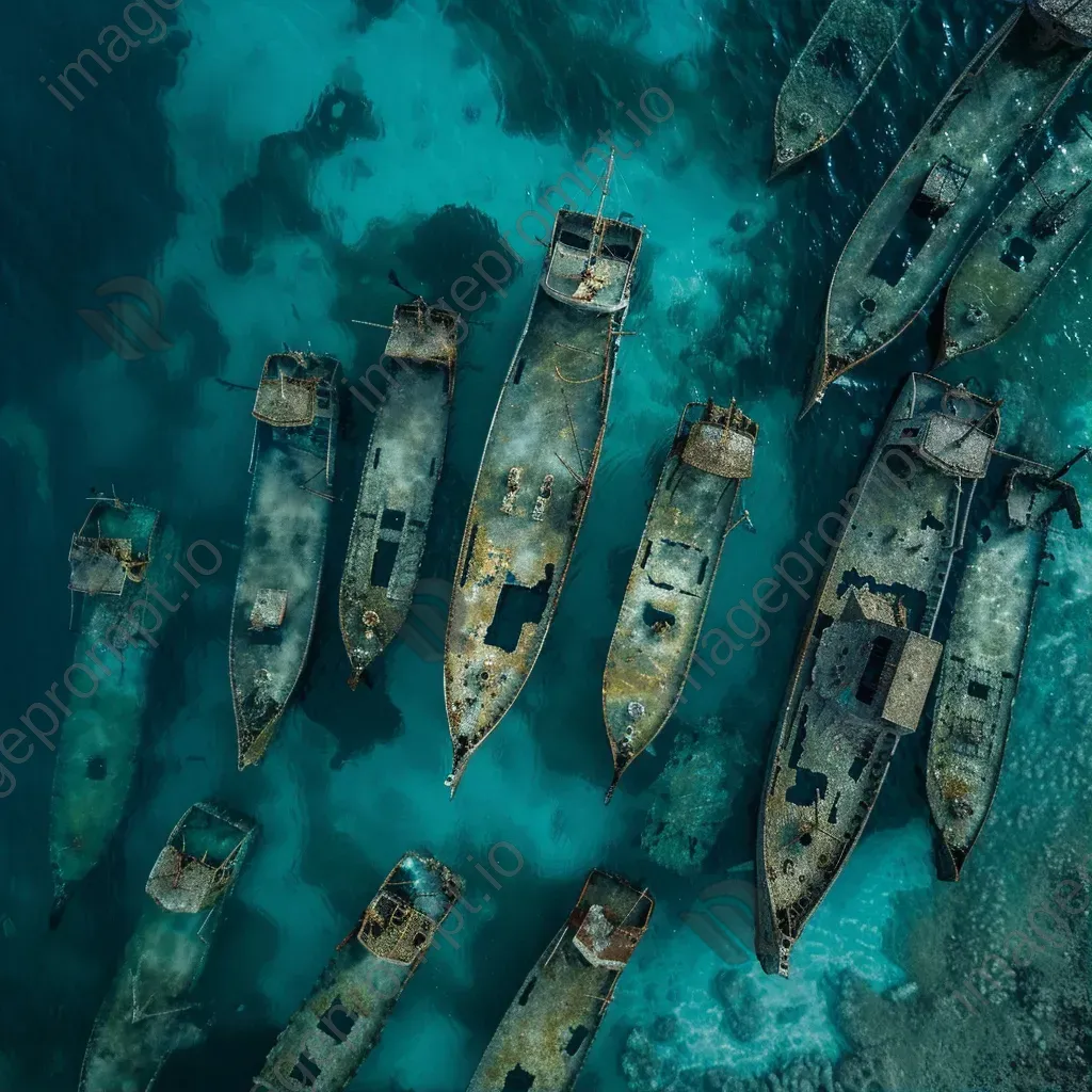 Shipwreck graveyard with sunken vessels underwater - Image 1