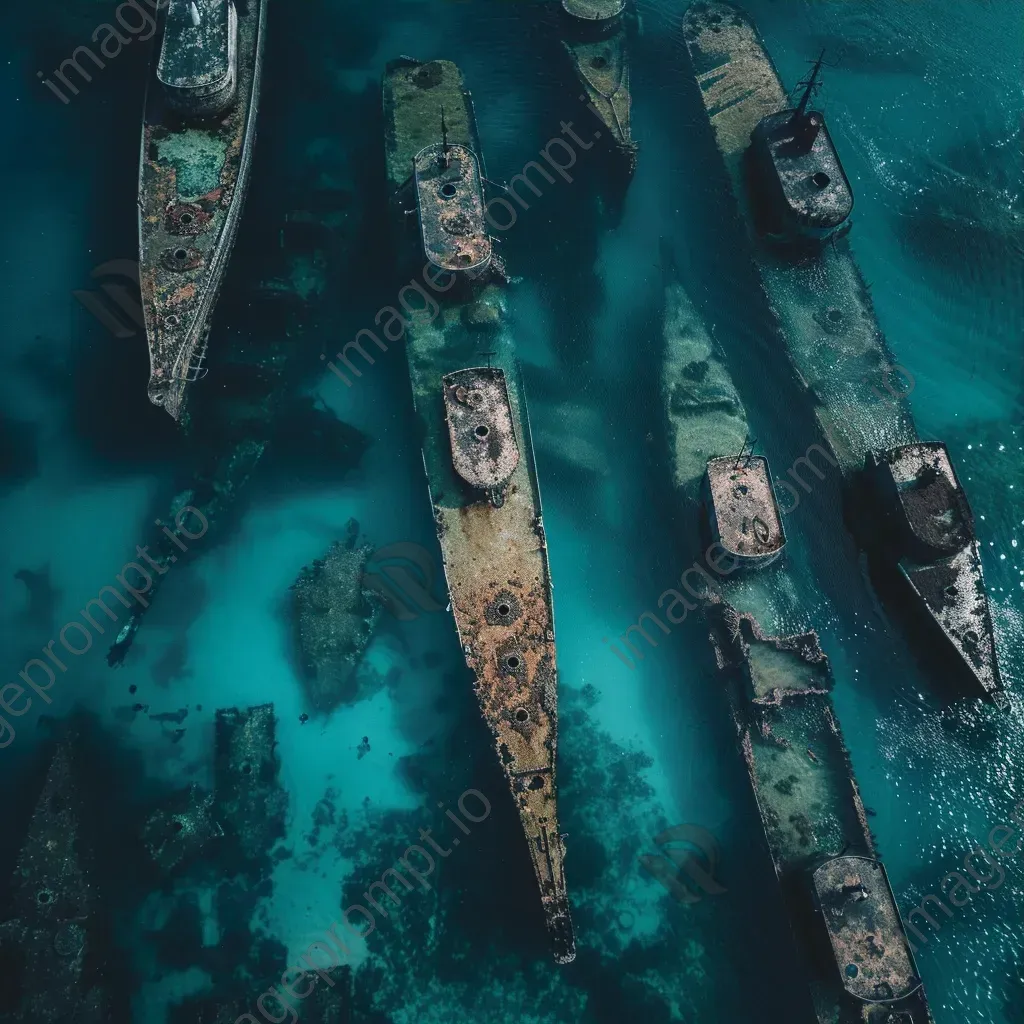 Shipwreck graveyard with sunken vessels underwater - Image 3