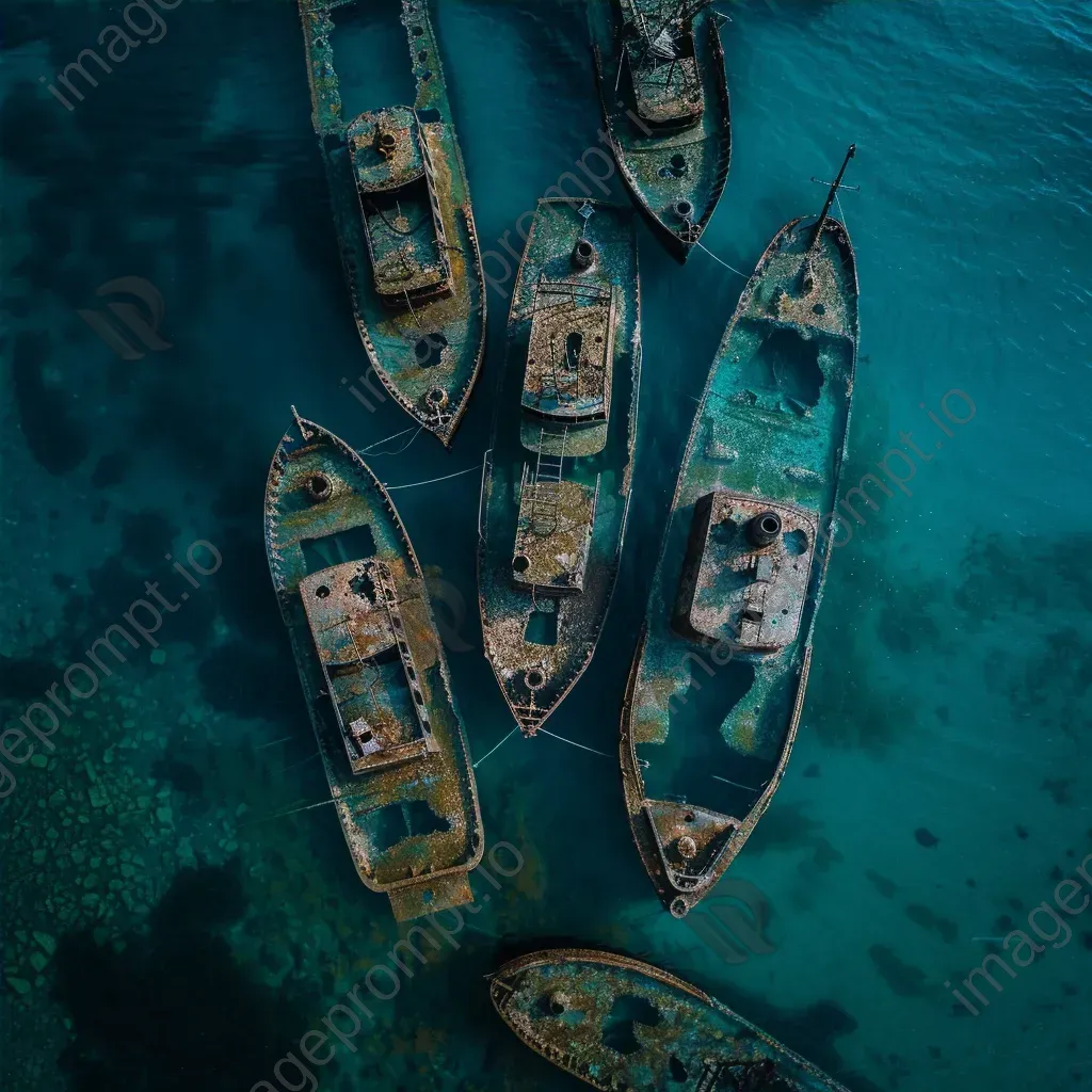 Shipwreck graveyard with sunken vessels underwater - Image 4