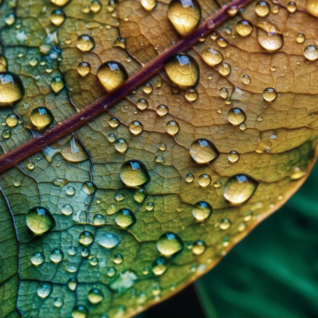 Microscopic view of leaf surface with dewdrops - Image 2